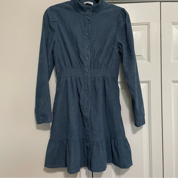 Avara Steel Blue Button Up Corduroy Dress Size Small - Picture 1 of 10